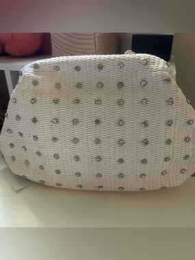 White Rhinestone-Studded Women’s Shoulder Bag